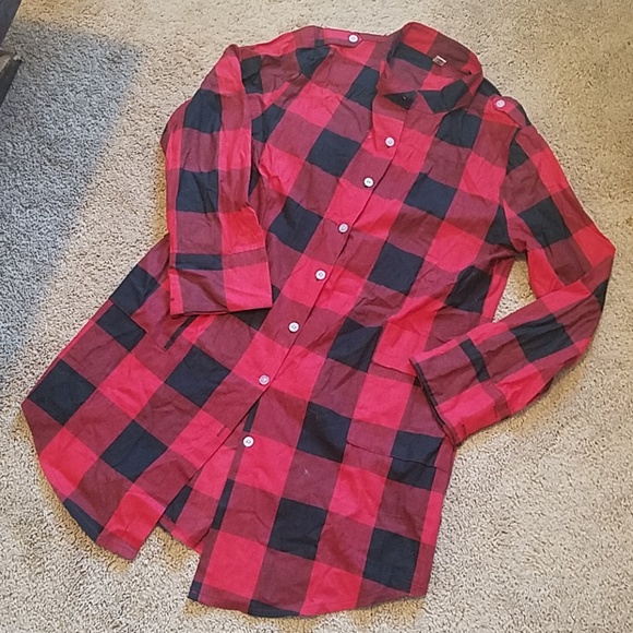 Red plaid tunic shirt